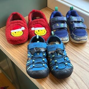 Shoe lot: Kamik Blue and Black sandals and Kids Slippers